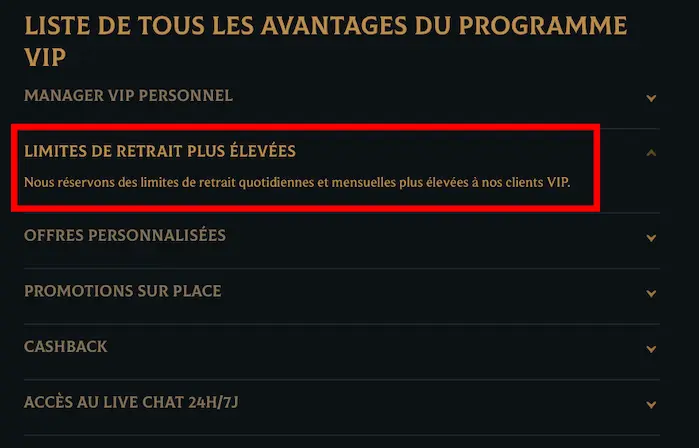 Limites de retrait plus élevées