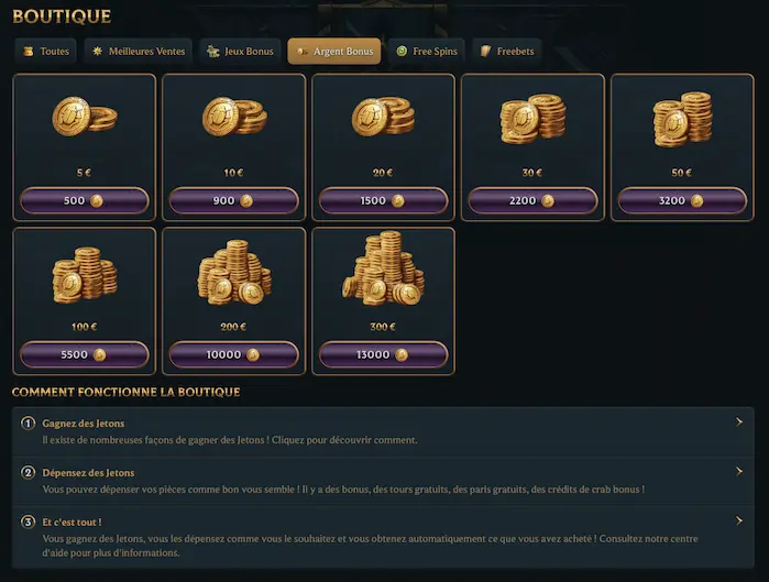 Argent bonus disponible