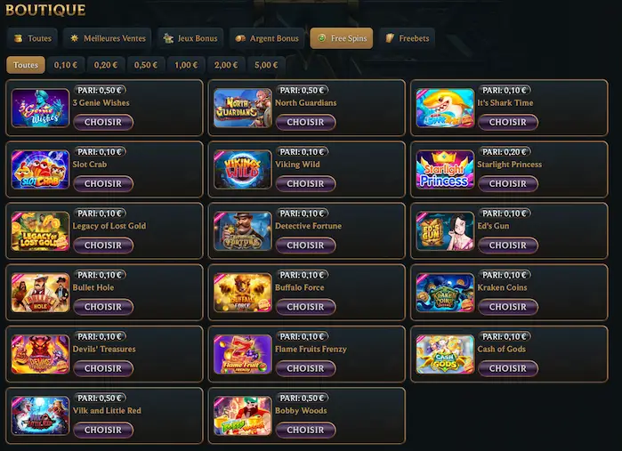 Free spins et jeux éligibles